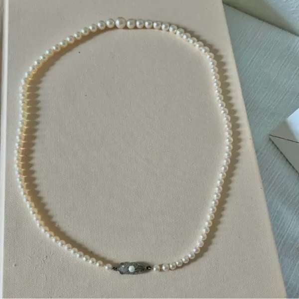 Pink Pearlescent Necklace Vintage “Noreen” 18” Marquise Fishhook Silver Classic - Image 7