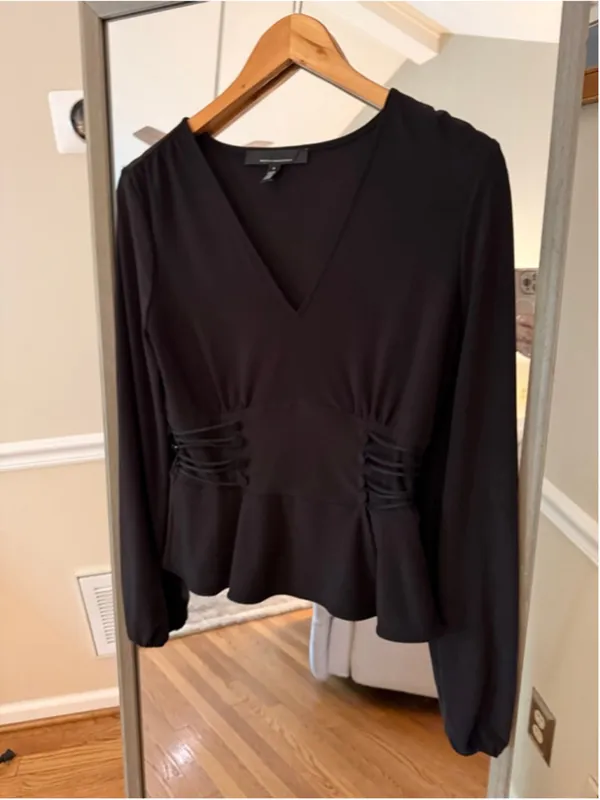 White House Black Market Black Peplum Blouse Size Small - Image 2