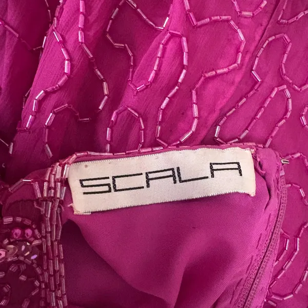 Vintage 80s Scala Beaded Sequin Cocktail Party Dress Fuschia Pink Size‎ PXL - Image 8