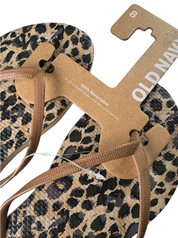 Old Navy Leopard Print Flip Flops with Brown Straps Sz 7 New With Tag - Image 3