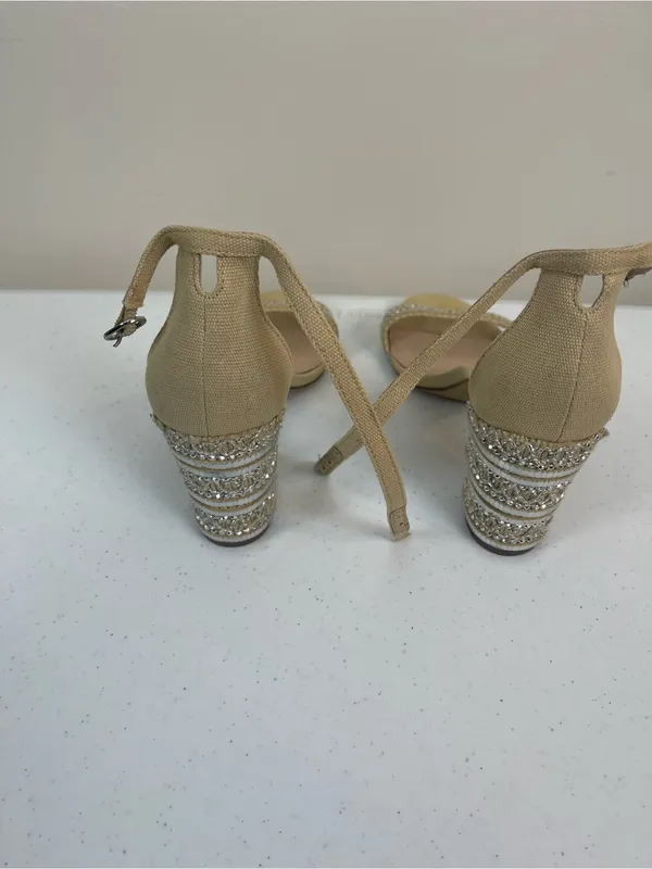 Kelly & Katie Beige Ankle-Strap Sandals with Beaded Trim - Image 4