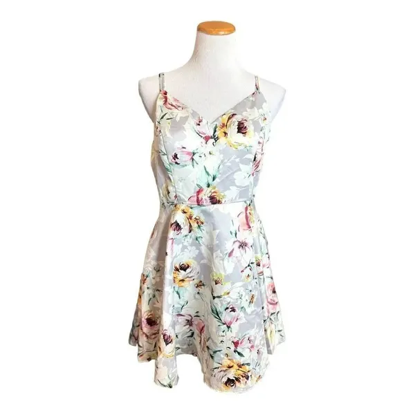 Womens City Studio Sleeveless Silver Floral Sweetheart Fit & Flare Dress - Sz 13 - Image 3