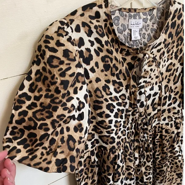 Nicole Miller NY Leopard Mini Dress Bows Puff‎ Sleeves Cotton dress - XS NWT - Image 8