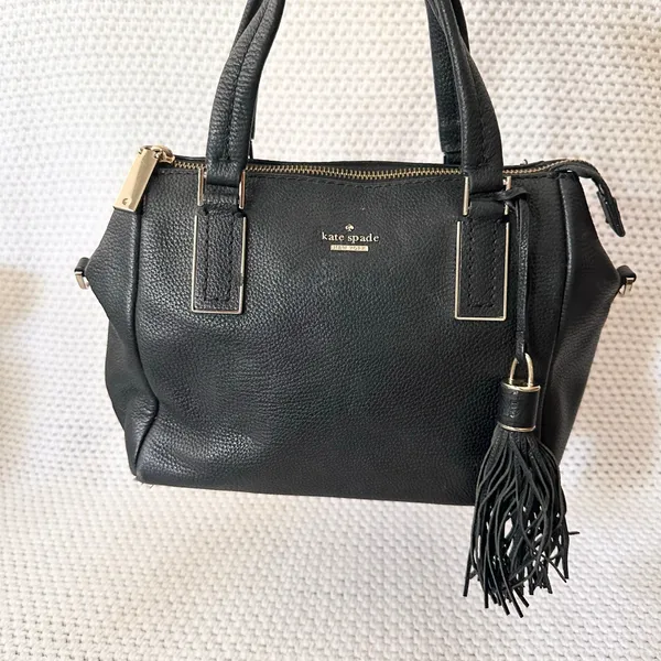 Kate Spade Small Top Zip Alena Black Leather Satchel Shoulder Bag Tassel Fob - Image 5