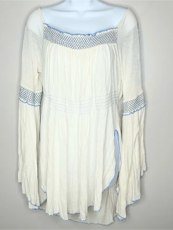 Free People Valley Linen Blend Embroidered Bell Sleve Top Size M - Image 4