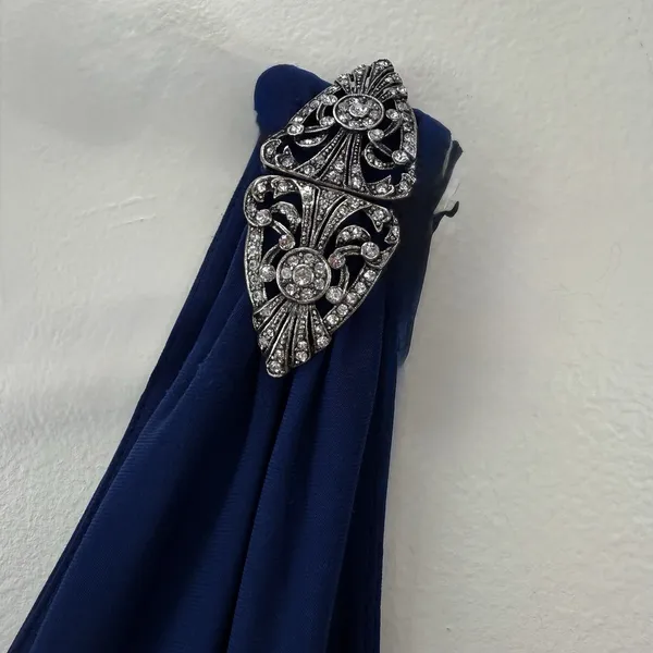 Ralph Lauren Navy Blue Ruched Sleeveless Rhinestone Stretch‎ Sheath Dress Size 4 - Image 4