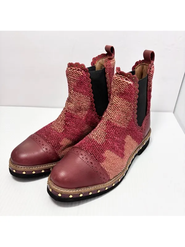 Free People Textile Atlas Chelsea Boot in Burgundy Red Kilim 36.5/6.5 - Image 4