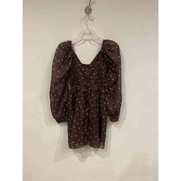Abercrombie & Fitch Dress Womens XS Brown Polka Dot Sweetheart Mini Puff Sleeve - Image 5