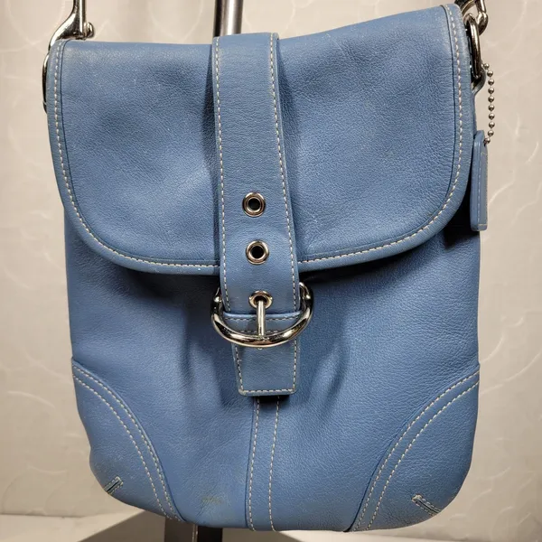 Coach Crossbody Saddle Bag Purse Womens Blue Leather Buckle Flap Soho - Image 2