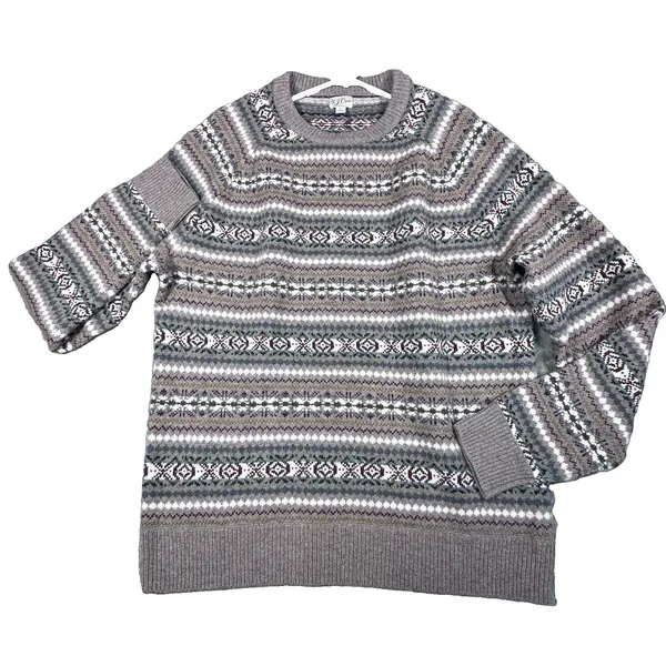 J Crew 100% Merino Wool Intarsia Sweater Gray Purple Fair Isle Womens Large - Image 5