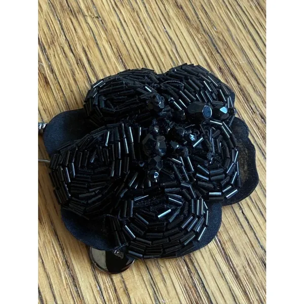 Prada Black Beaded Fabric Flower Brooch Pin, EUC - Image 2