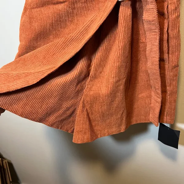 Lulus Rust Orange Corduroy Wrap Romper D-Ring Belt Pockets Medium NWT - Image 9