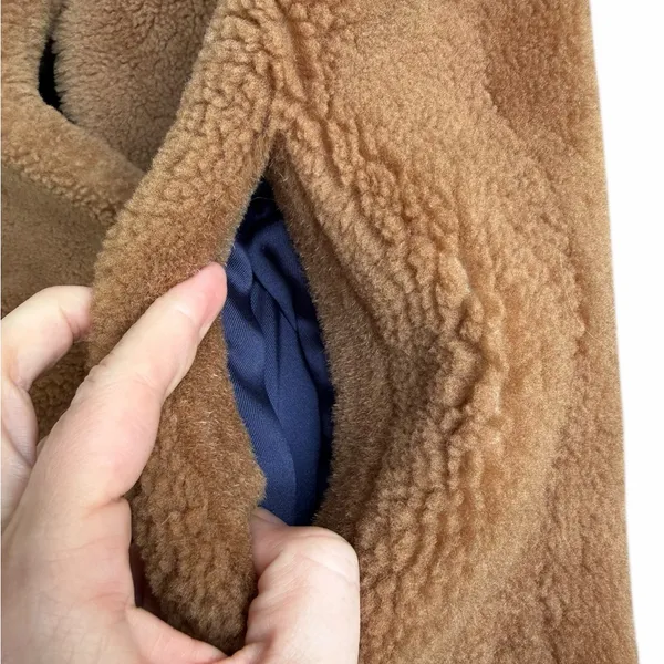 Yves Salomon Meteo Women's Teddy Bear Coat Camel Brown 100% Lamb Shearling Fur - Image 8