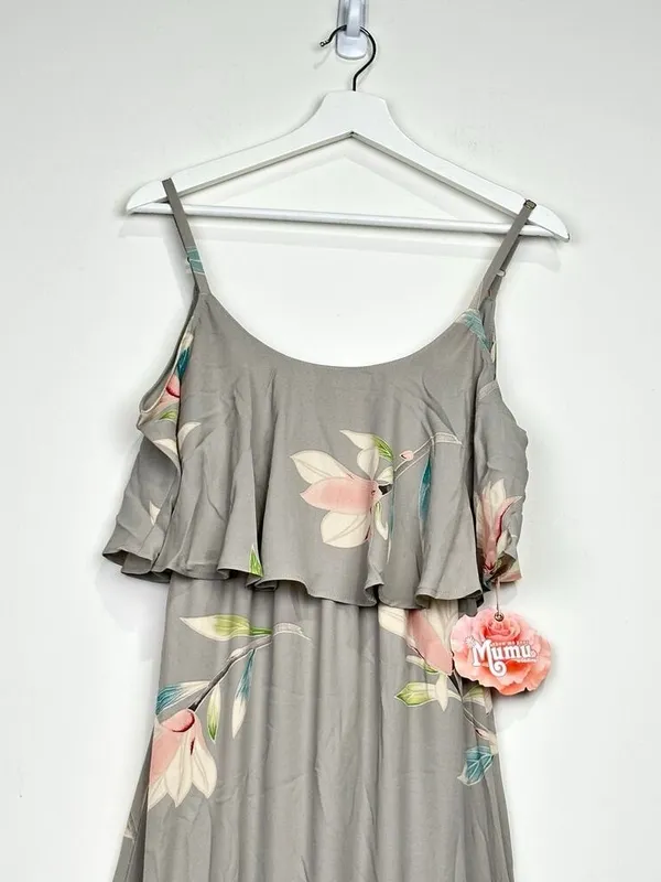 Show Me Your Mumu Caitlin Gray Floral Ruffle Cold Shoulder Maxi Dress S NWT - Image 8