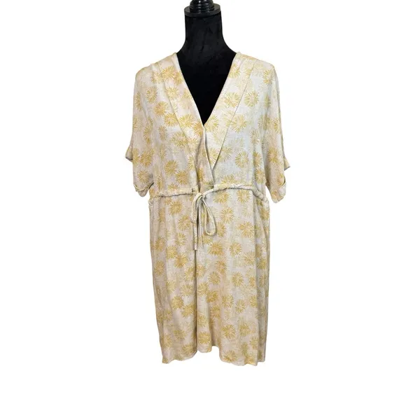 Entro Beige Yellow Linen Blend Dress Size Large Boho Chic Bohemian Sunburst Sun - Image 2