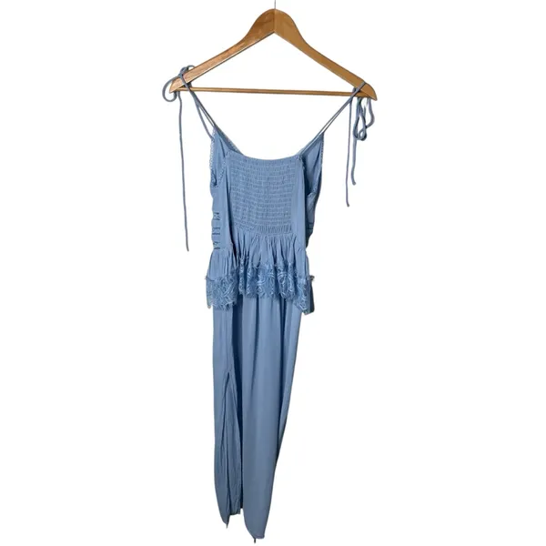 Free People Baby Blue Romantic Sheer Lace Peplum Babydoll Kiki Midi Slip Dress - Image 4