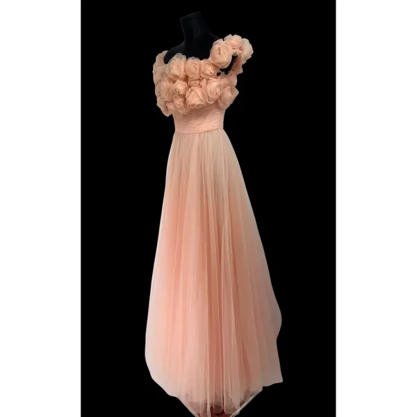 New! Sherri Hill 92481 Blush Rosette‎ Off Shoulder Tulle Ball Gown Size 2 - Image 4