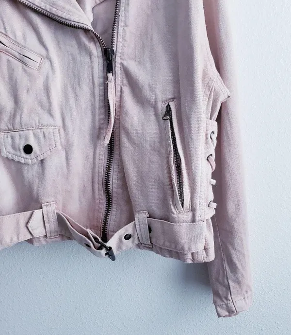 Free People Oversized Rose Moto Denim Jacket - Image 7