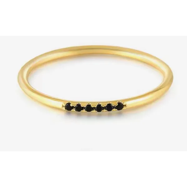 Boutique NEW Dainty Gold Plated Sterling Black‎ Synthetic Diamond Ring, Size 6 - Image 3