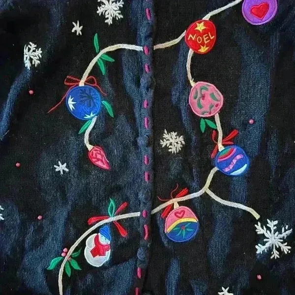 Vintage PAPPAGALLO CHRISTMAS SWEATER Embroidered Ornaments Bright Size Small - Image 3