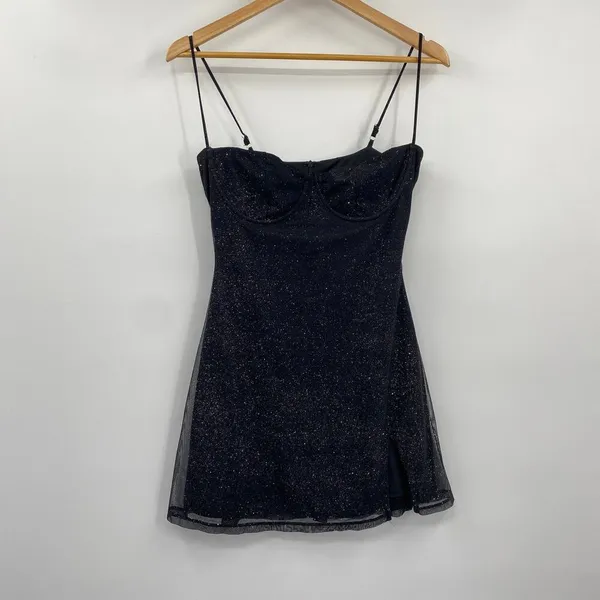 Babyboo Pixie Mini Dress Underwire Bust Glittered Adjustable Black Womens Large - Image 5