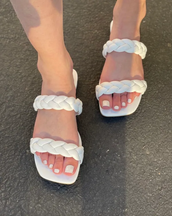 White Vegan Braided Straps Sandal Size 10 - Image 4