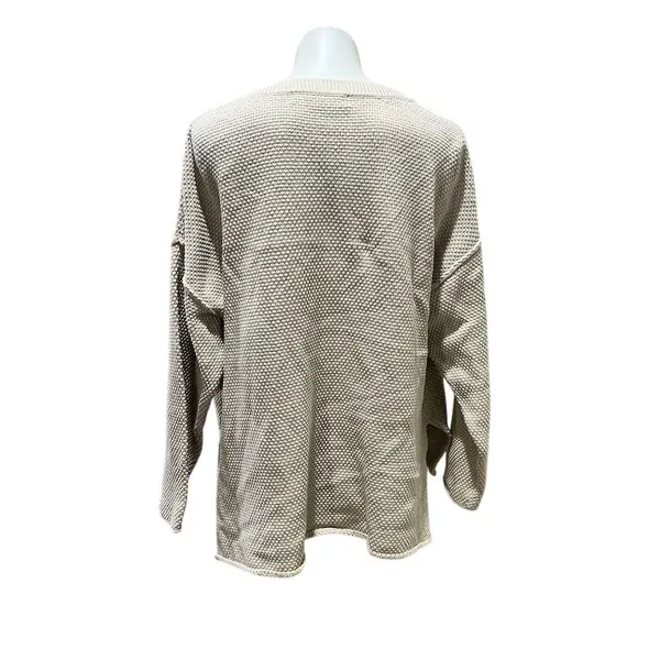 Free People Women's Henley Sweater Beige Medium Long Sleeve Relaxed Fit - Image 2