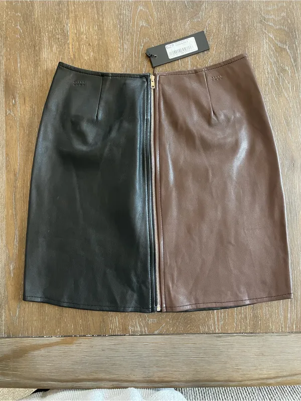 Motel Rocks Two-Tone Faux Leather Mini Skirt in Black and Brown - Image 2