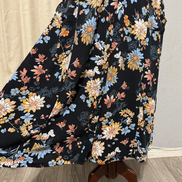 Xhilaration Black Floral Button Front Midi Dress XXL Flutter Sleeve Pockets Boho - Image 7