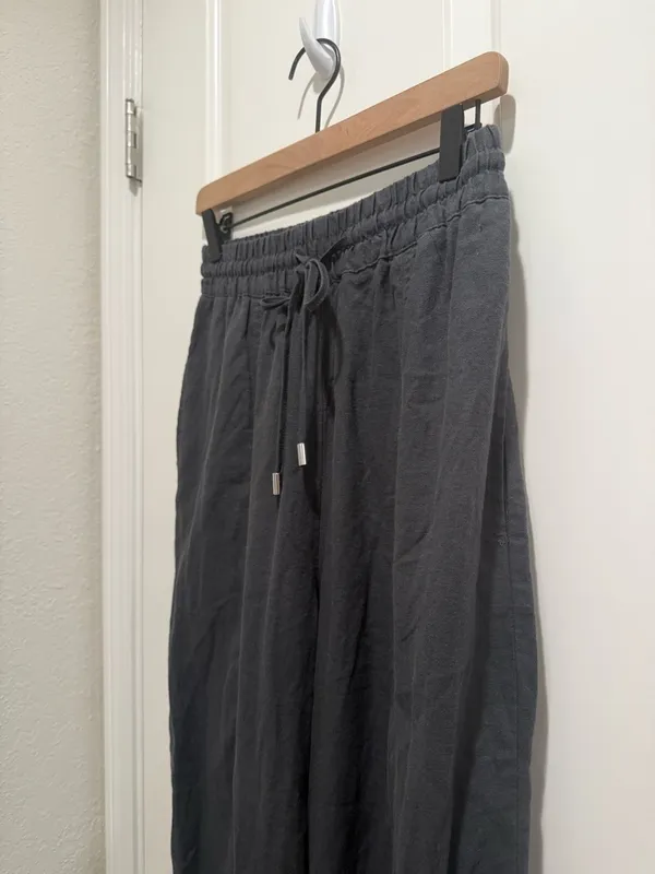 NWT ZARA Linen Blend Drawstring Pants in Charcoal‎ Grey size Small - Image 5