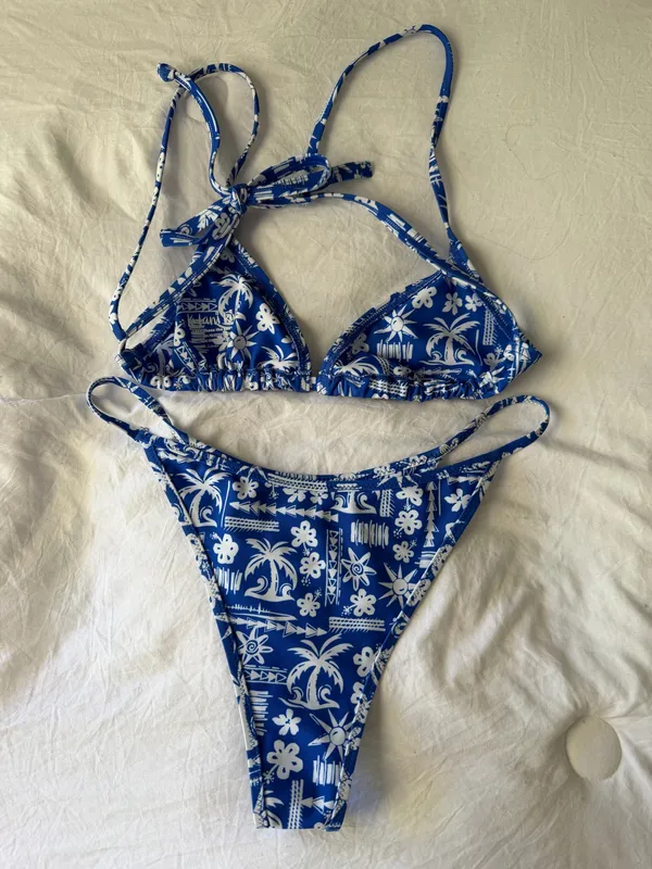 Kulani Kinis Caribbean Blues Triangle Bikini Top and Bottom Set - Image 6
