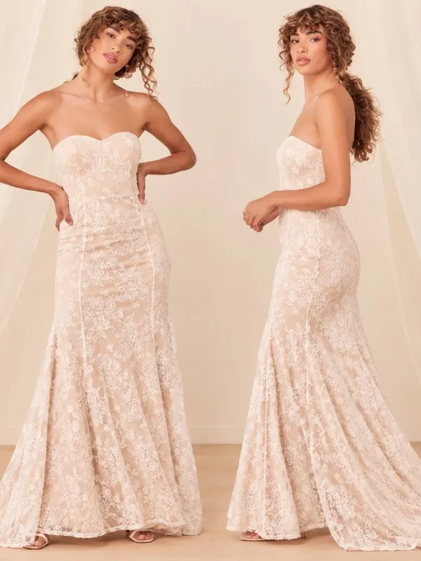 LULU's Sexy Romantic Flowy Eyelash Lace Bridal Shower Elopement Wedding Gown - Image 2