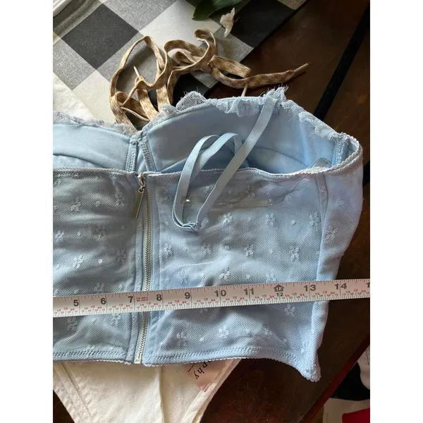 Chic Light Blue Floral Lace Bustier Crop Top - Image 5
