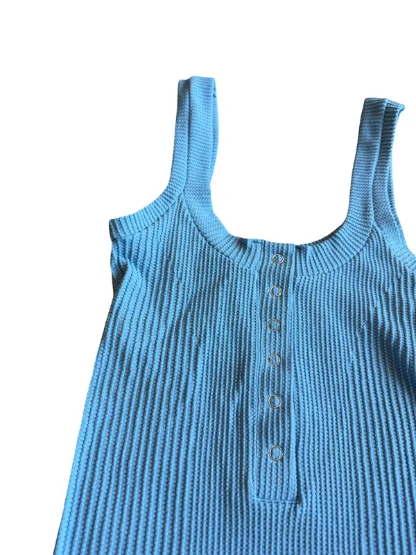Intimately Free People Blue Henley Tank Top Stretchy Textured Fitted Medium NWT - Image 4