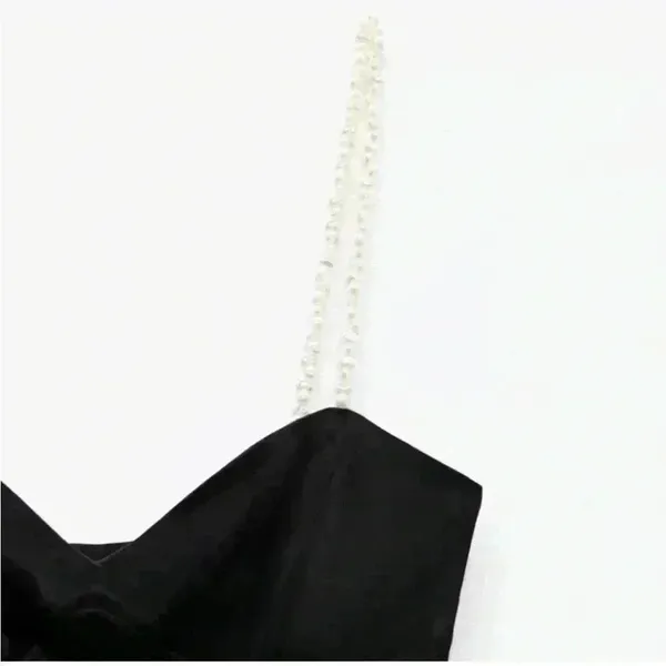NWT Zara Black Satin One Strap Dress Size XS. Pearl strap with white heart beads - Image 5