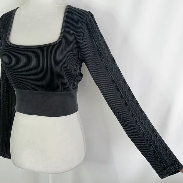 Aerie New Offline Seamless Square Neck Cable Long Sleeve Crop Top Size Large - Image 8