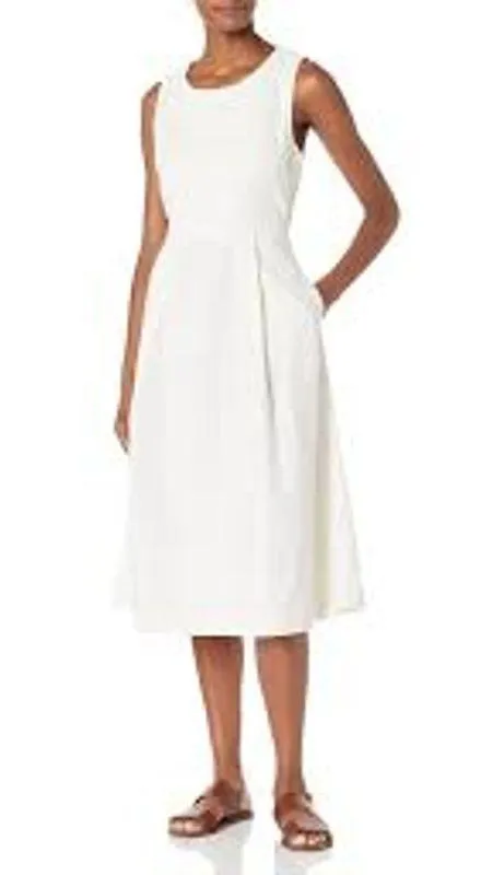 ADRIANO GOLDSCHMIED Libby Button Back Midi Dress w Pockets LINEN White Medium M - Image 6