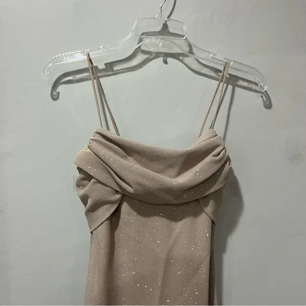 Betsy & Adam by Linda Bernell Sparkly Gold Glitter Formal Dress Size 4 Spaghetti - Image 3