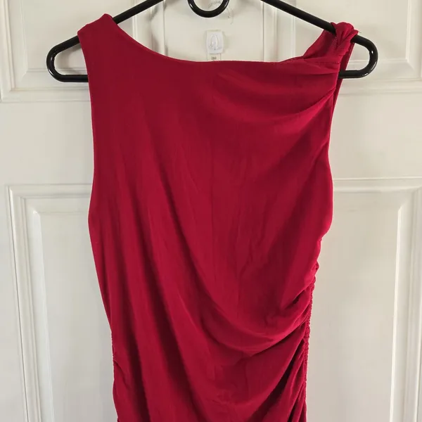 Princess Polly Red Ruched Bodycon Mini Dress Size US 8 Lined Cinch Sides Stretc - Image 2