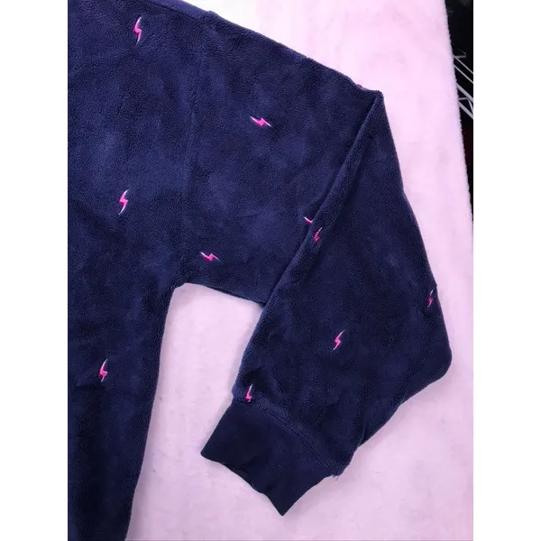 PJ Salvage Pajama Set Women Large Blue Lightning‎ Bolt Fleece Loungewear - Image 5
