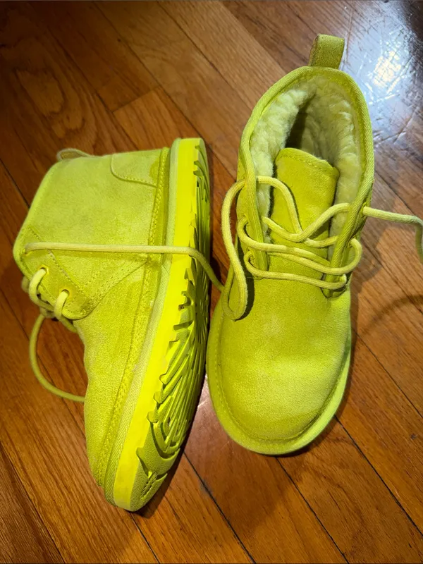 UGG Bright Yellow Suede Lace-Up Ankle Boots - Image 2