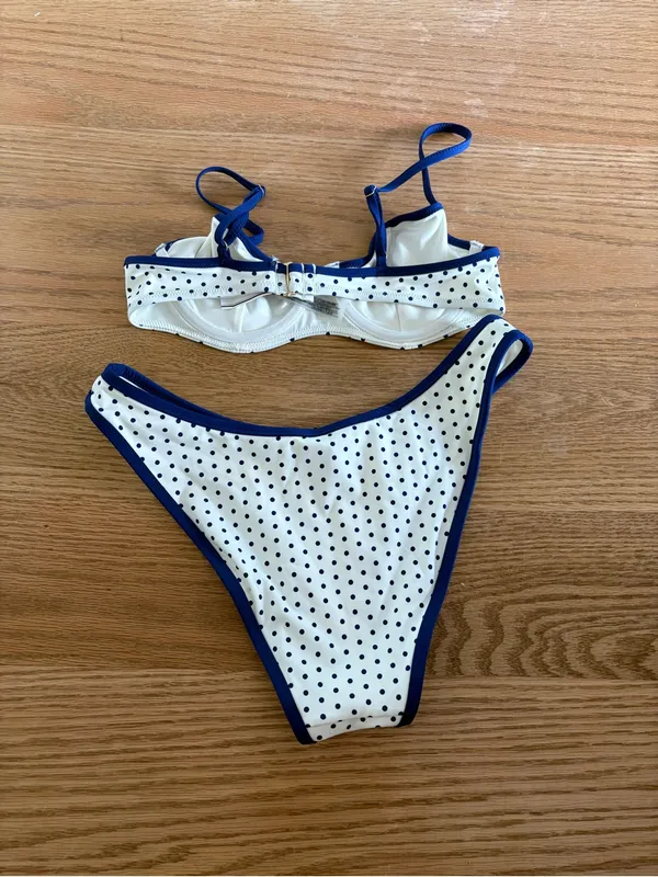 Frankie's Bikinis Victoria's Secret White Polka Dot Bikini with Navy Trim - Image 2