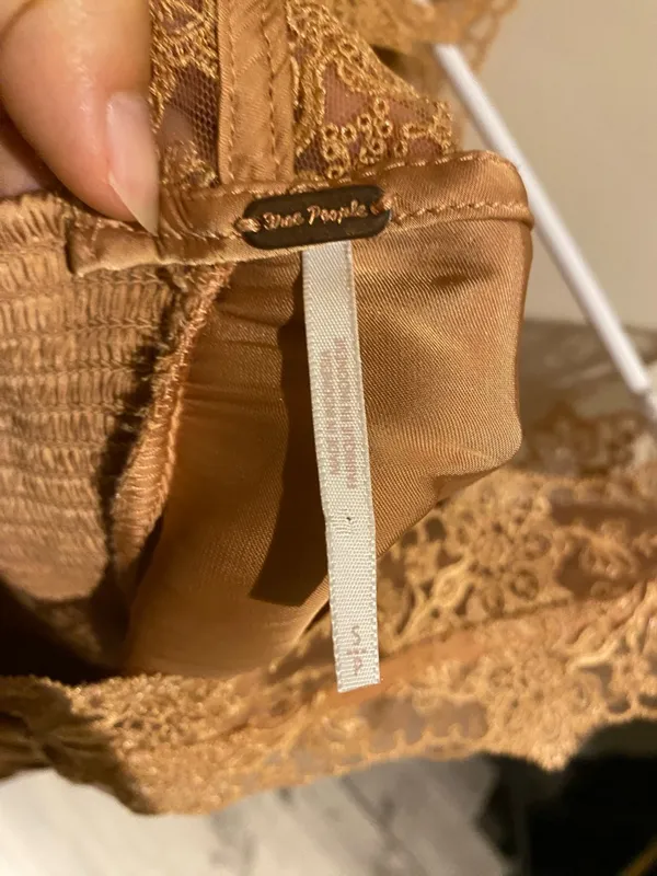 Free People Lace Cami in Warm Caramel, elastic back, size S - Image 4