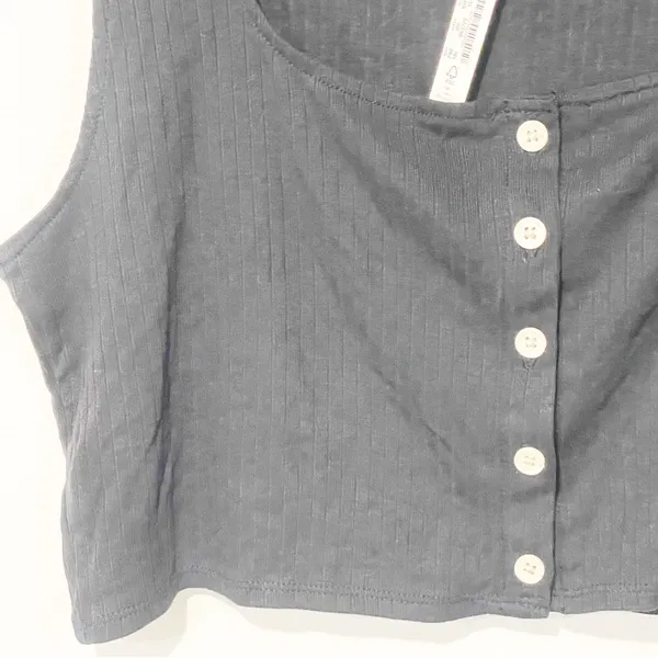 Madewell Size XL Black Ribbed Cropped‎ Button Front Tank NEW - Image 2
