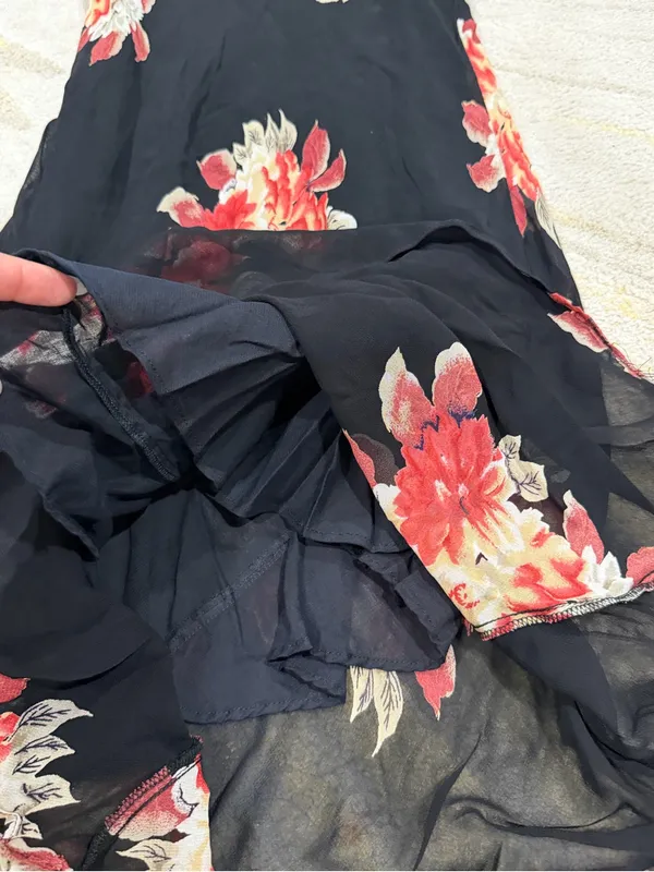 Vintage Temptation Black Floral Maxi Dress 90s Rayon Chiffon Overlay Size M - Image 8