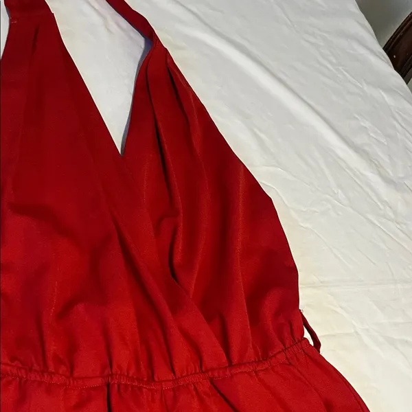 Hot & Delicious Red Halter Tie-Back One-Piece Romper - Image 10