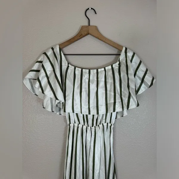 Astier New York Amal Striped Maxi Dress Pink Green XS Ruffle 100% Silk $595 - Image 11