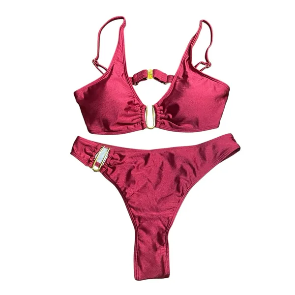 Beach Style Swimsuit Women’s Small Sexy Halter Swimwear Solid Thong Bikini - Image 14