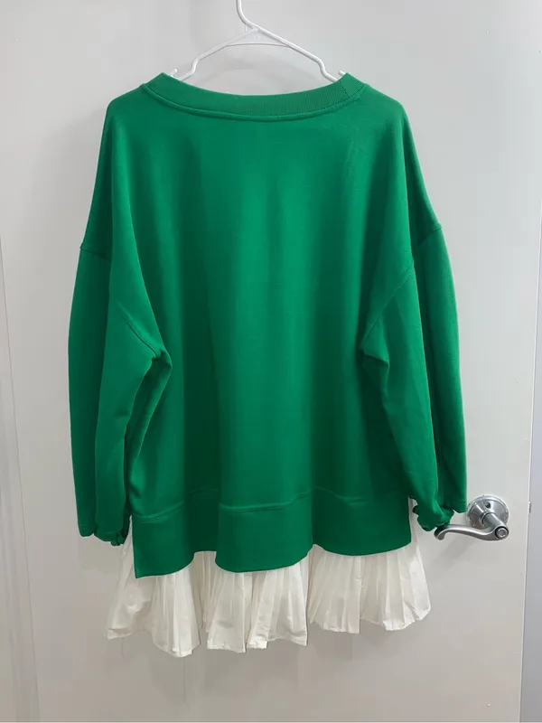 Anthropologie Maeve Green Long Sleeve V-Neck Twofer Knit Ruffle Pullover $118 L - Image 2