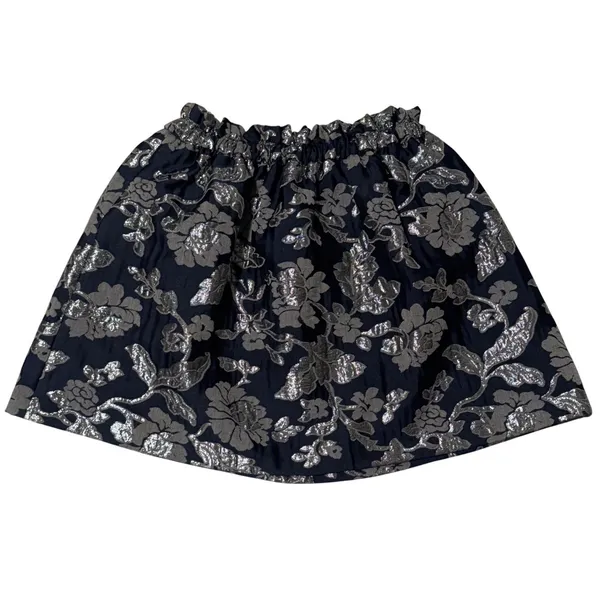 Zara Woman Navy Silver Floral Jacquard Metallic Mini Skirt Elastic Waist Size‎ M - Image 2